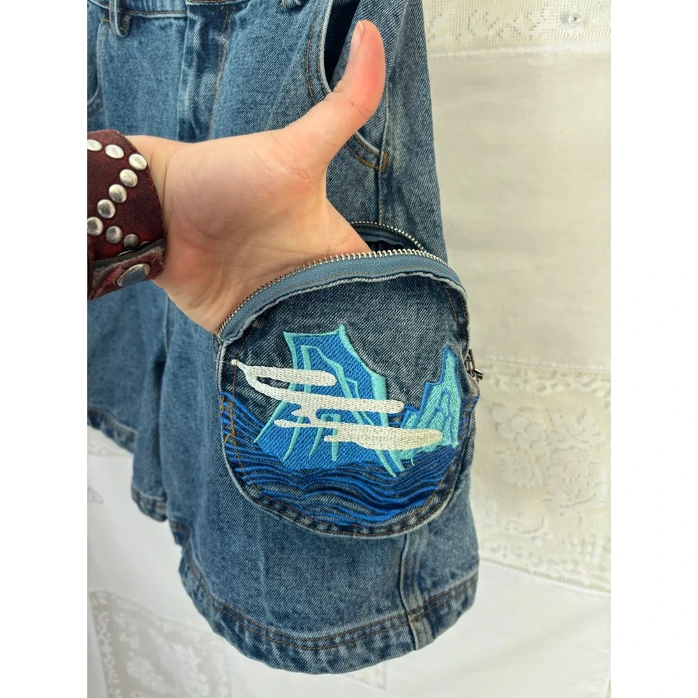 Blue Denim High Waist 90s Vibe Baggy Streetwear Shorts Size XXS